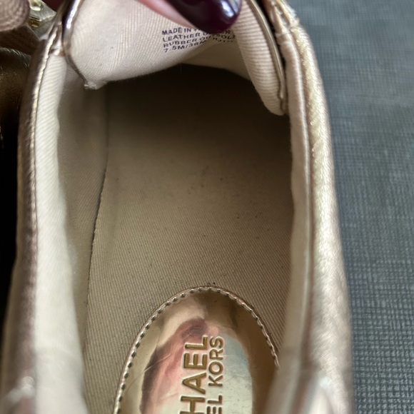 Michael Kors Gold Foil Sneakers 7.5 with Pearls and Rhinestones - Picture 6 of 9
